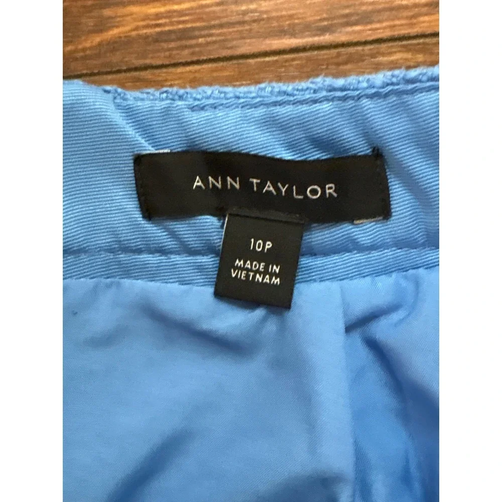 Ann Taylor Maritime Blue Tweed Gold Button Front Midi Pencil Skirt Size 10P